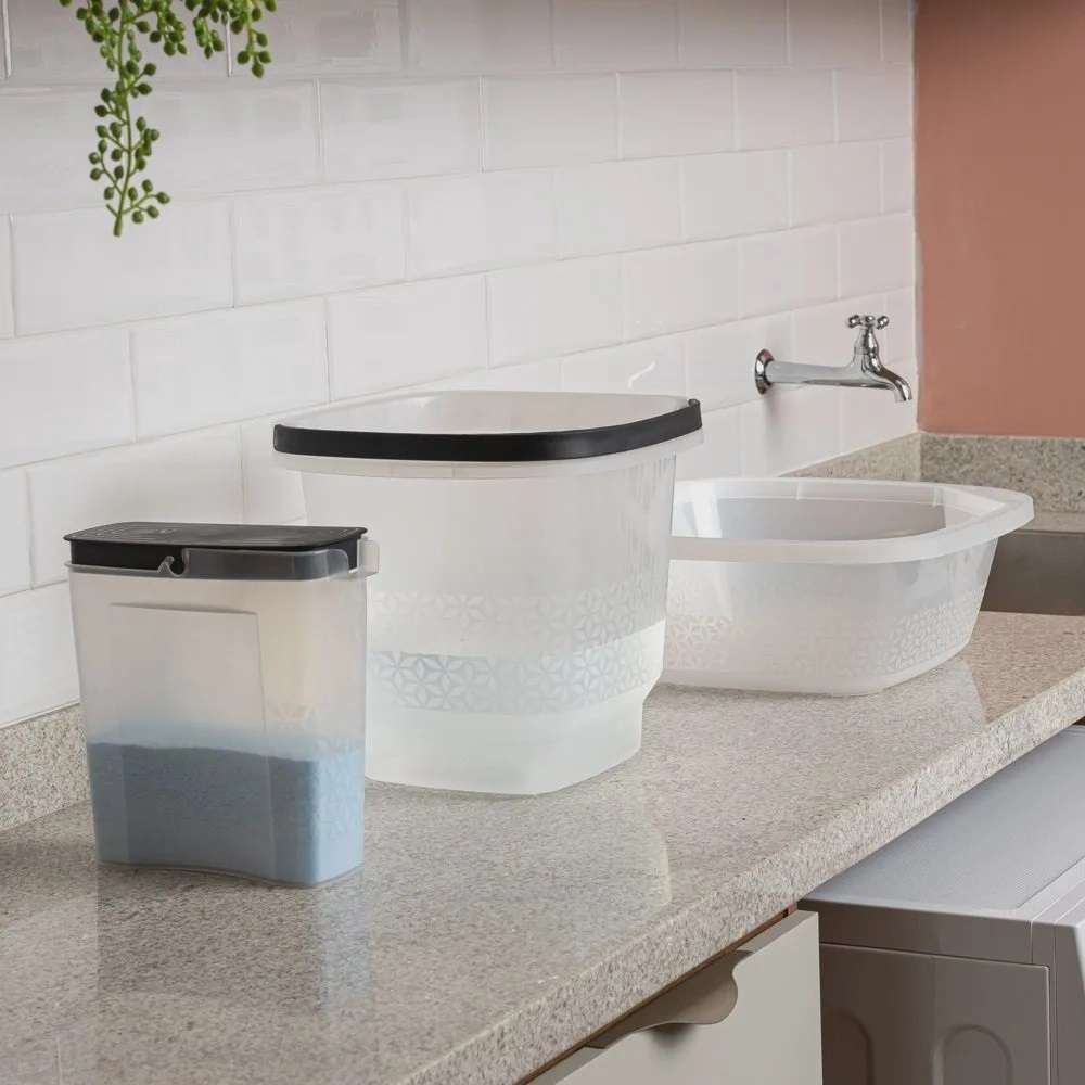 KIT LAVANDERIA PLÁSTICO UZ 03 PEÇAS TRANSPARENTE