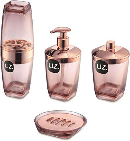 KIT HIGIENE PREMIUM BANHEIRO 04 PEÇAS ROSE PLASTICO UZ