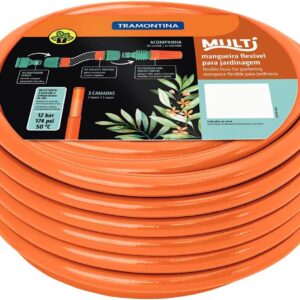 MANGUEIRA 15M SUPER FLEX COM ENGATES ROSQUEADOS E ESGUICHO EM PVC LARANJA TRAMONTINA 79212/151