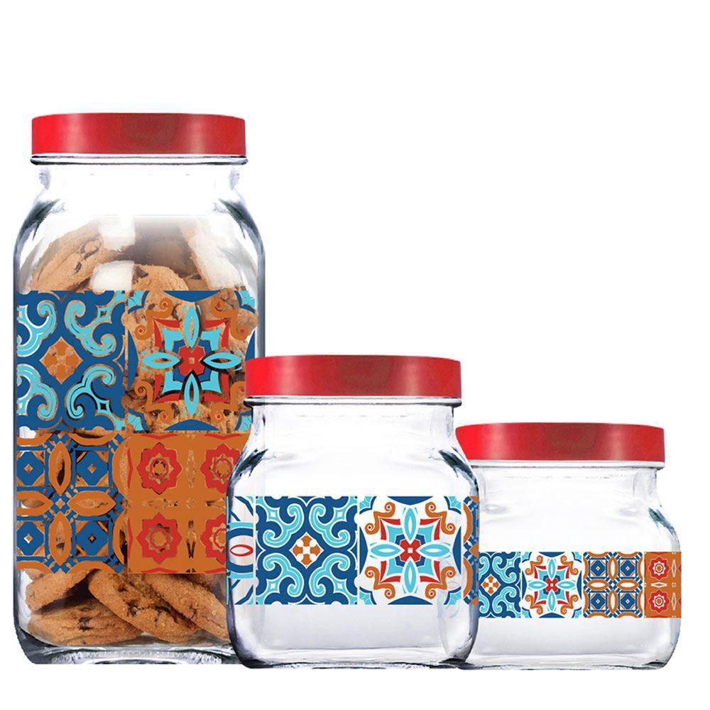 KIT POTE STYLE MOSAIC COM 3 PEÇAS TAMPA VERMELHA RUVOLO 73380511