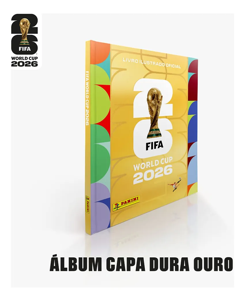 ÁLBUM DE FIGURINHAS CAPA DURA OURO COPA DO MUNDO FIFA 2026 EUA PANINI PRÉ-VENDA