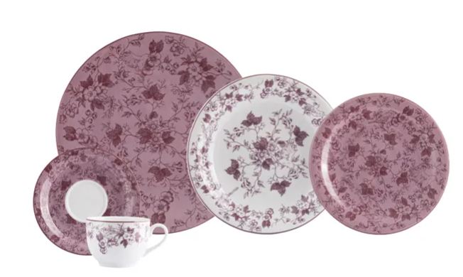 JOGO DE JANTAR E CHÁ LAVANDA 30 PEÇAS PORCELANA SCHMIDT 2441