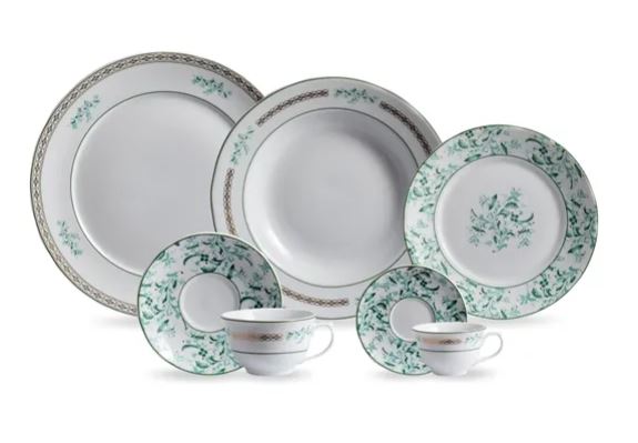 JOGO DE JANTAR CHÁ E CAFÉ BUZIOS 42 PEÇAS PORCELANA SCHMIDT 2406