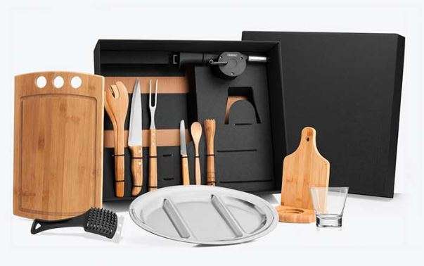 KIT PARA CHURRASCO E CAIPIRINHA EM BAMBU E NOX 13 PÇS WELF KT-20001