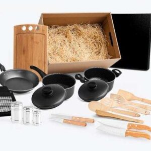 KIT PARA COZINHA EM INOX E BAMBU 17 PÇS WELF KT-20025