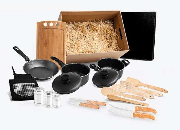 KIT PARA COZINHA EM INOX E BAMBU 17 PÇS WELF KT-20025