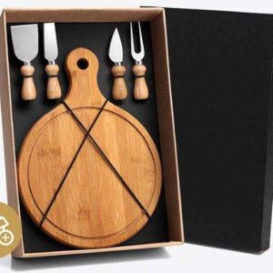 KIT PARA QUEIJO EM BAMBU E INOX 5 PEÇAS WELF KT-90100