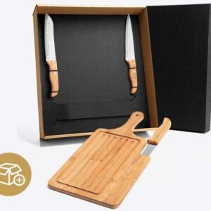 KIT MIGALHEIRA E  TÁBUA EM BAMBU COM FACAS  4 PEÇAS WELF  KT-90102