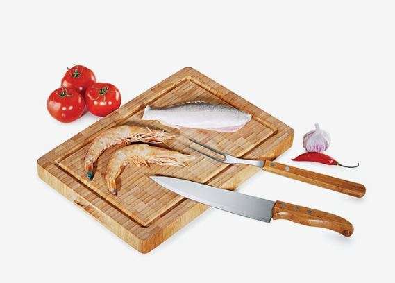 CONJUNTO PARA CHURRASCO EM BAMBU E INOX 3 PEÇAS WELF MB-24093