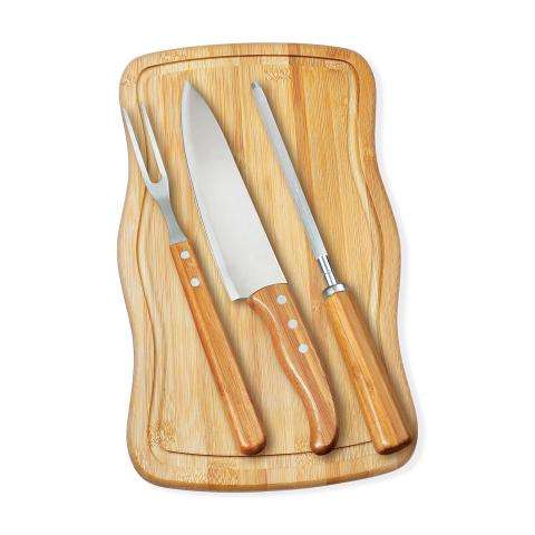 CONJUNTO PARA CHURRASCO EM BAMBU/INOX 4 PÇS WELF MB-32103