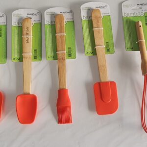 KIT COM 5 UTENSILIOS DE SILICONE E CABO DE BAMBOO MULTIFLON