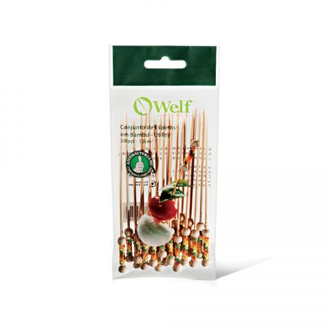 CONJUNTO DE ESPETOS EM BAMBU UTILITY 20 PEÇAS 12CM WELF UP-52203